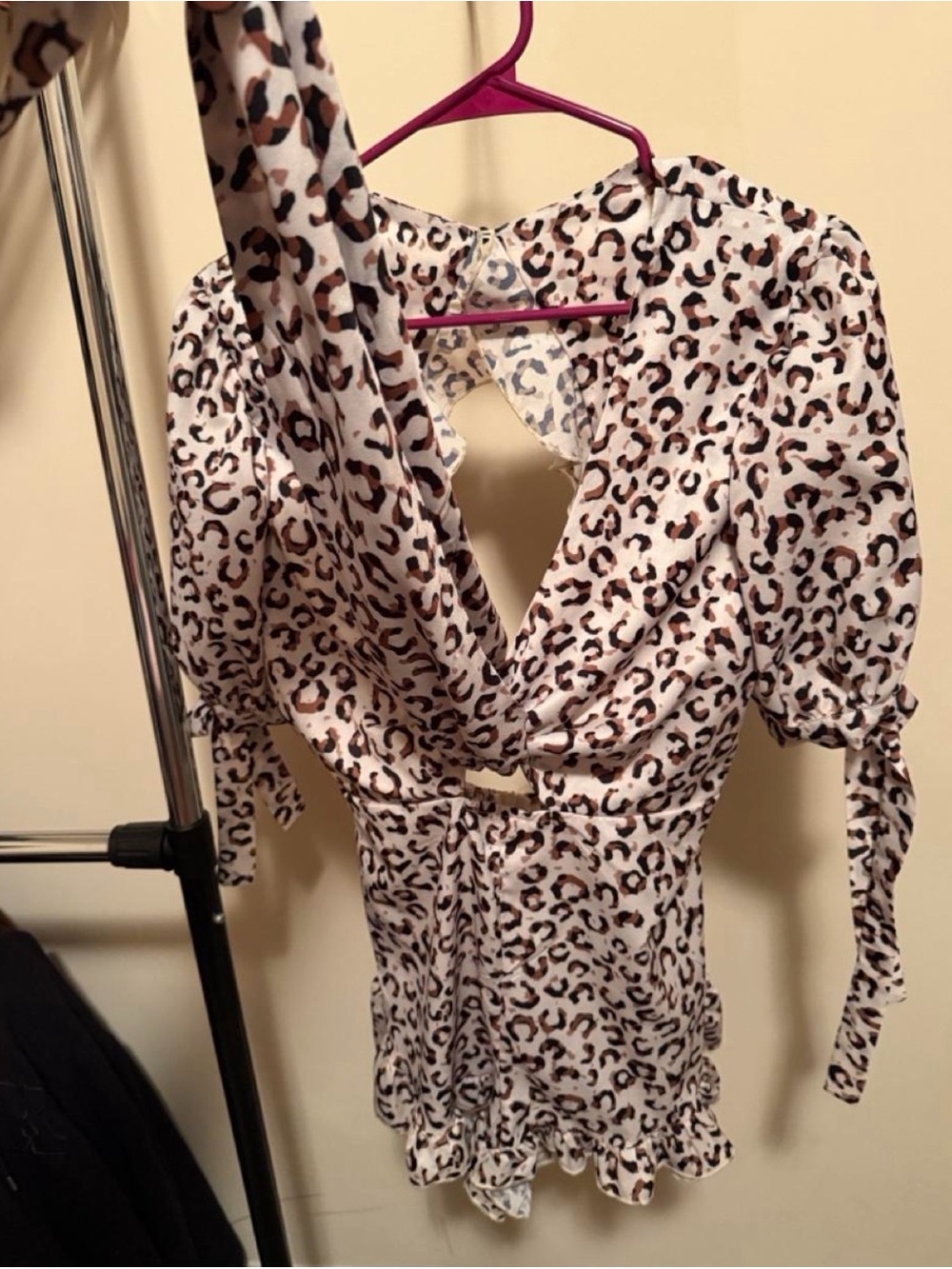 SHEIN Leopard Print Wrap Romper in Cream and Brown